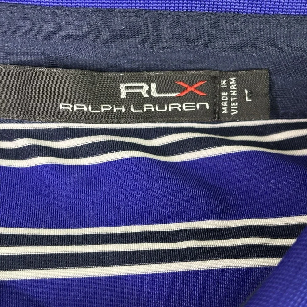 RLX Ralph Lauren Polo Shirt Mens Large Performance Golf Stretch Striped Blue